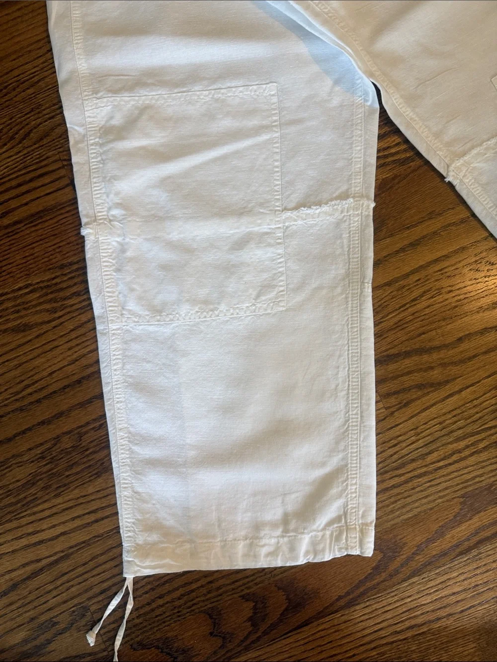 Zara White Drawstring Cargo-Style Joggers Linen and Cotton